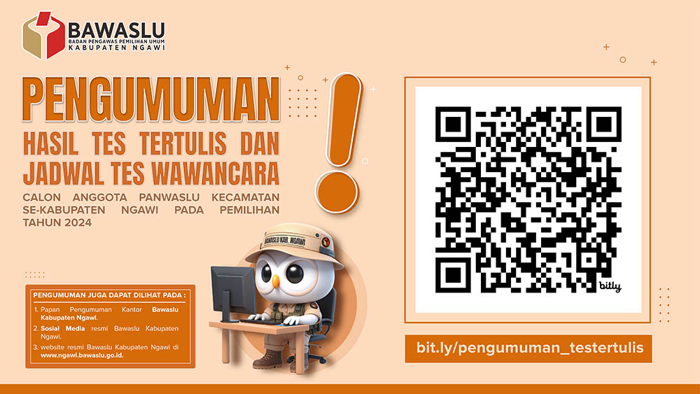 PENGUMUMAN HASIL TES TERTULIS SELEKSI CALON ANGGOTA PANWASLU KECAMATAN UNTUK KABUPATEN NGAWI