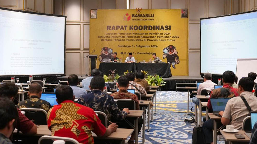 BAWASLU KABUPATEN NGAWI HADIRI EVALUASI LAPORAN PEMETAAN KERAWANAN PEMILIHAN 2024