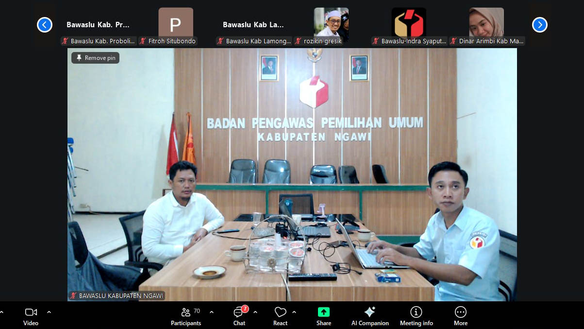 Penguatan Satu Data Bawaslu, Bawaslu Kabupaten Ngawi Ikuti Rapat Koordinasi se-Jawa Timur