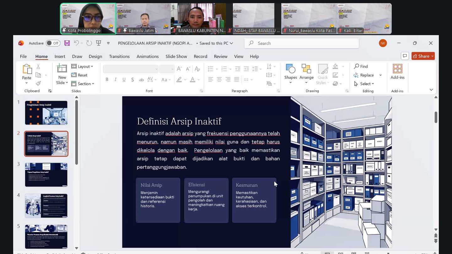 Perkuat Tata Kelola Arsip, Bawaslu Ngawi Aktif Ikuti Ngopi Arsip Seri 5