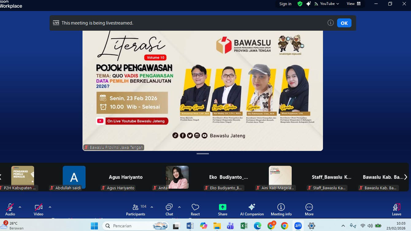 Menakar Arah Pengawasan PDPB 2026, Bawaslu Ngawi Ikuti Literasi Pojok Pengawasan Vol.10