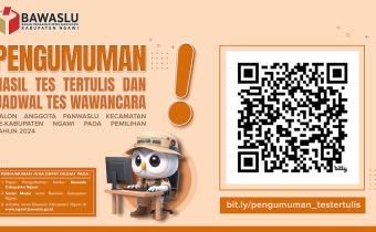 PENGUMUMAN HASIL TES TERTULIS SELEKSI CALON ANGGOTA PANWASLU KECAMATAN UNTUK KABUPATEN NGAWI